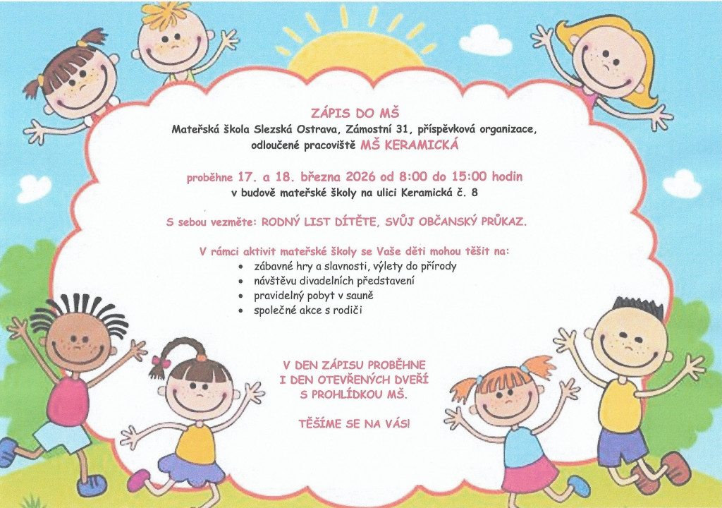 Zápis do MŠ Keramické a den otevřených dveří
